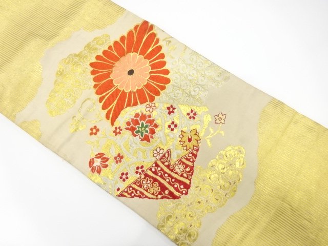 JAPANESE KIMONO / ANTIQUE NAGOYA OBI / WOVEN FLOWER ARABESQUE